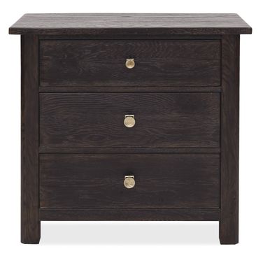 Driftwood Three-Drawer Nightstand In Burnt Timber