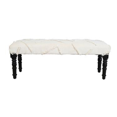 Drizo Acacia Wood Hand Made Indoor Rectangle Bench In Off White