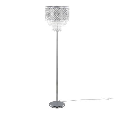 Droplets Sleek 60 Inch Metal Floor Lamp In Chrome and Clear Crystal