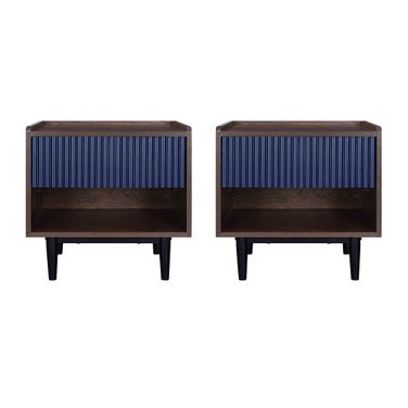 Duane Nightstand Set of 2 In Dark Brown and Navy Blue