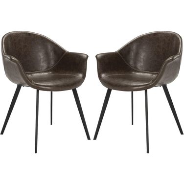 Dublin Dark Brown and Black Midcentury Modern Leather Dining Tub Chair Set of 2
