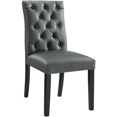 Duchess Gray Button Tufted Vegan Leather Dining Chair