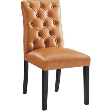 Duchess Tan Button Tufted Vegan Leather Dining Chair