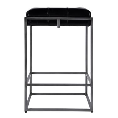 Dudley 26 Inch Leather and Iron Backless Counter Height Stool with Footrest In Black