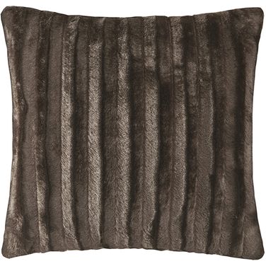 Duke Polyester Brushed Solid Stripe Plaited Long Fur Square Pillow In Brown