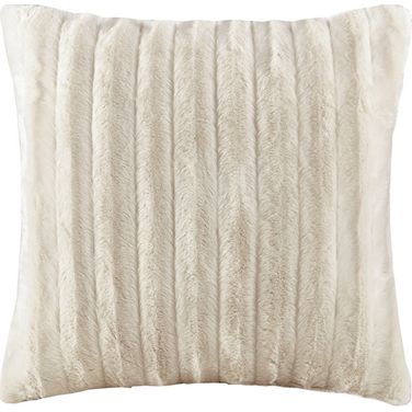 Duke Polyester Brushed Solid Stripe Plaited Long Fur Square Pillow In Ivory