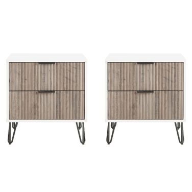 Dumbo Nightstand with 2 Drawer Set of 2 In White and Rustic Grey
