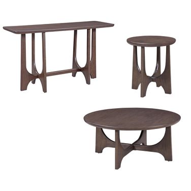 Dunnigan Round Occasional Table Set In Antique Brown Oak