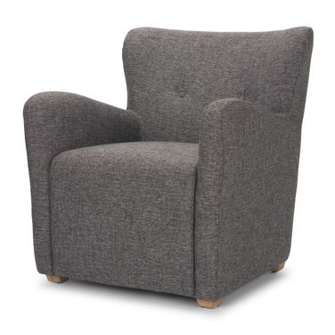 Dunstan Accent Chair In Upholstered Gray Twill Fabric and Medium Brown Wood Feet