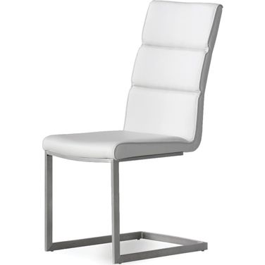 Duomo White Leatherette With Brushed Stainless Steel Dining Chair - Set of 2