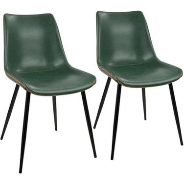 Durango Industrial Dining Chair In Black With Green Vintage Faux Leather - Set Of 2