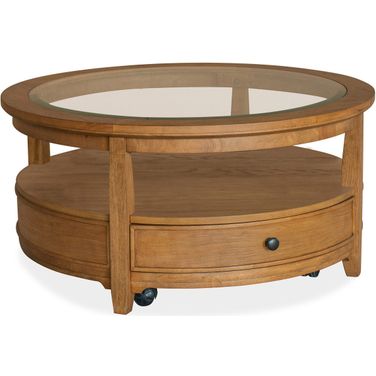 Durant Round Cocktail Table With Casters In Honey Brown