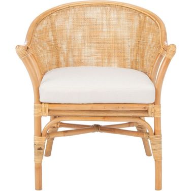 Dustin Rattan Accent Chair with Cushion in Natural and White