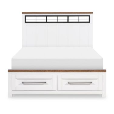Dutton Complete Metalwork Full Panel Bed with Storage Footboard In Natural White