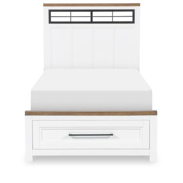 Dutton Complete Metalwork Twin Panel Bed with Storage Footboard In Natural White