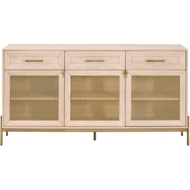 Traditions Dwell Media Sideboard In Light Honey Oak and Brushed Gold