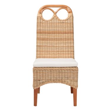 Dyna Natural Rattan Side Chair Dining Chair with Removable Cushion In Natural