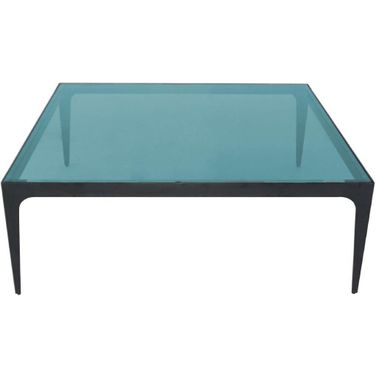 Dynasty Square Coffee Table With Ocean Blue Glass Top