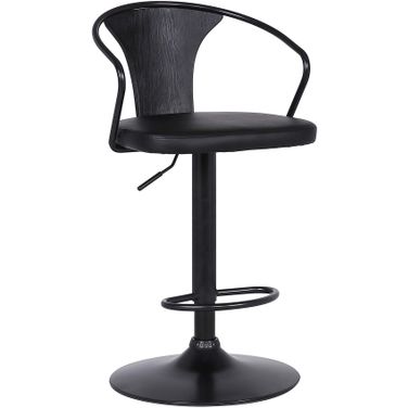 Eagle Adjustable Height Swivel Black Faux Leather and Wood Bar Stool with Black Metal Base