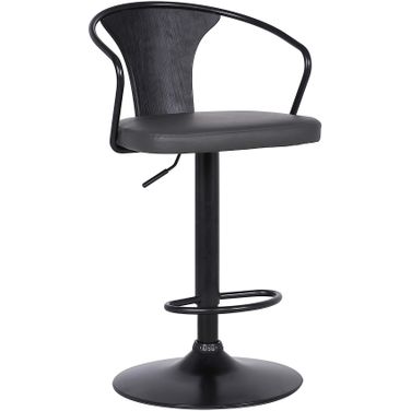 Eagle Adjustable Height Swivel Gray Faux Leather and Black Wood Bar Stool with Black Metal Base