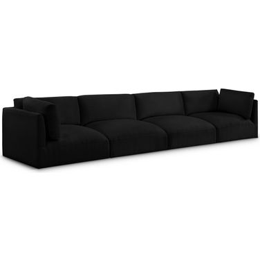 Ease Polyester Fabric 4 Seater Modular Sofa In Black