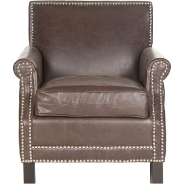 Easton Antique Brown and Espresso Club Chair with Silver Nailhead Detail