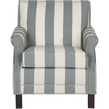 Easton Grey, White and Espresso Club Chair with Awning Stripes and Nailhead Detail