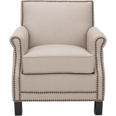 Easton Taupe and Java Club Chair with Brass Nailhead Detail
