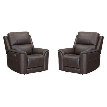 Easton Zero Gravity Power Recliner with Headrest and Foodrest Set of 2 In Steamboat Brown