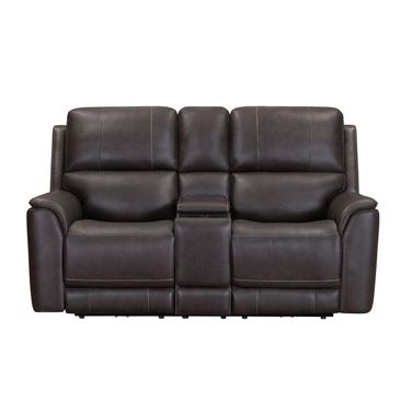 Easton Zero Gravity Power Reclining Tilt Console Loveseat with Headrest and Foodrest In Steamboat Brown