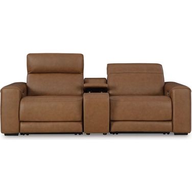 EasyMoney 2-Piece Power Reclining Sectional Loveseat with Console In Caramel