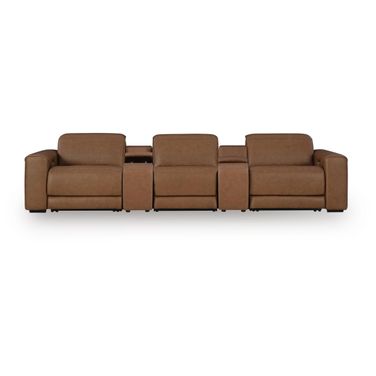 EasyMoney 5-Piece Power Reclining Sectional Sofa with Console In Caramel