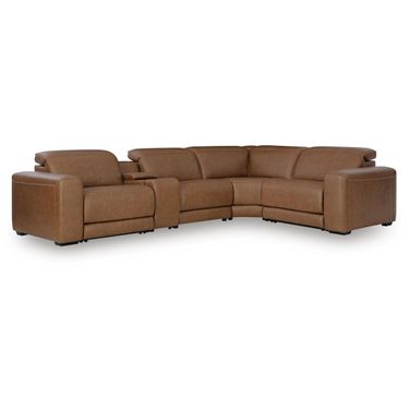 EasyMoney 5-Piece Power Reclining Sectional with Console In Caramel