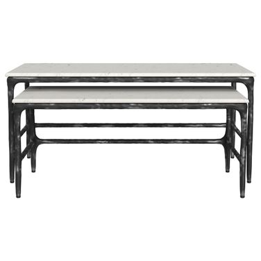 Ebby 2-Piece Genuine Marble Top Nesting Coffee Tables In White and Antique Black