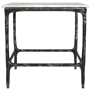 Ebby Square Genuine Marble Top Metal End Table In White and Antique Black