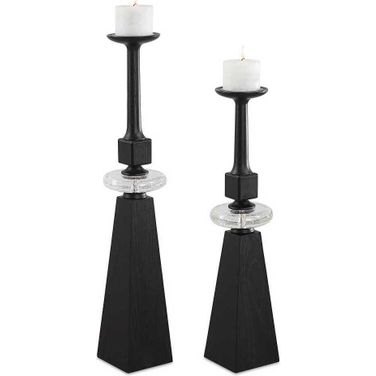 Ebon Glow Floor Candleholders Set of 2 In Black