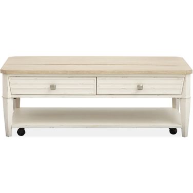 Echo Isles Lift Top Storage Cocktail Table With Casters In Sea Pearl and Driftwood
