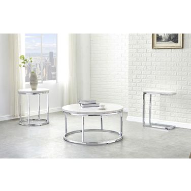 Echo White And Chrome Round Occasional Table Set