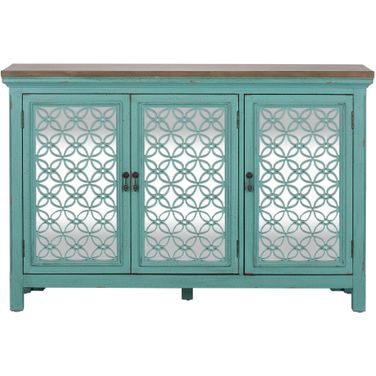 Eclectic Living Turquoise 3 Door Accent Cabinet