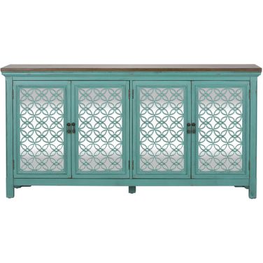 Eclectic Living Turquoise 4 Door Accent Cabinet