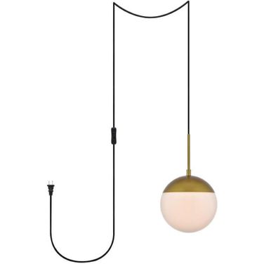 Eclipse 1 Light Brass Plug In Pendant With Frosted White Glass LDPG6030BR