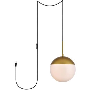 Eclipse 1 Light Brass Plug In Pendant With Frosted White Glass LDPG6036BR