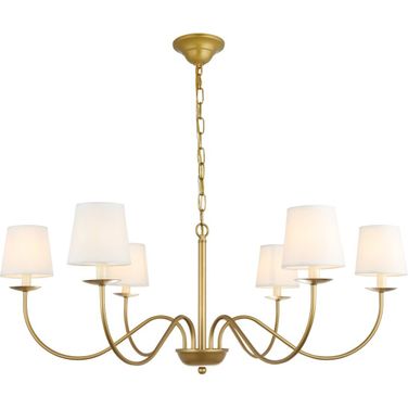 Eclipse 6 Light Brass And White Shade Chandelier