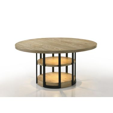 Eden 59 Inch Round Dining Table with Led Light In Rustic Oak