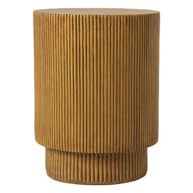 Eden Fiberglass Outdoor Side Table In Wood Brown