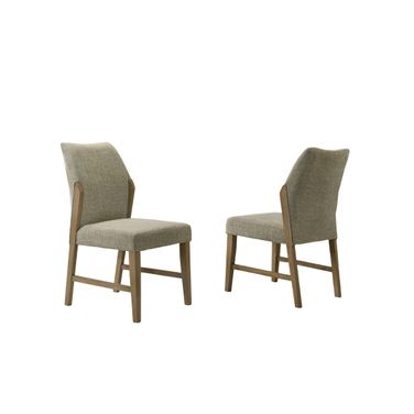 Eden Linen Dining Chair with Rustic Oak Finish Legs Set of 2 In Beige