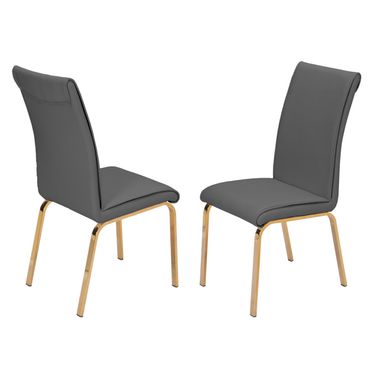 Eden Upholstered Chairs Set of 2 In Dark Gray Faux Leather and Gold Chrome Base