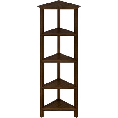 Edenton 4-Shelf Tall Wood Corner Bookcase with Open Bookshelves In Walnut
