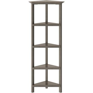 Edenton 4-Shelf Tall Wood Corner Bookcase with Open Bookshelves In Washed Gray