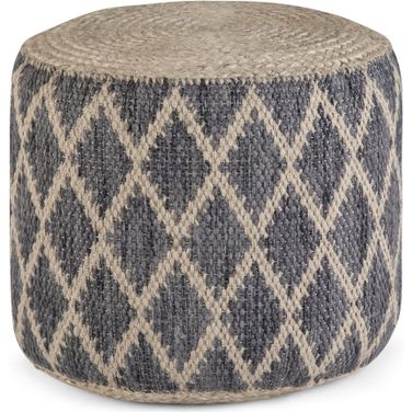 Edgeley Woven Braided Jute Round Pouf In Grey and Natural